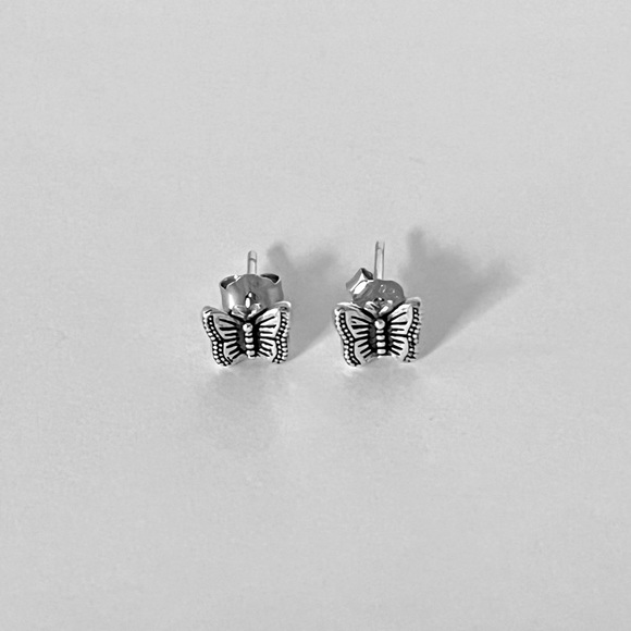 Sterling silver tiny butterfly stud earrings, butterfly earrings, butterfly stud - Picture 7 of 9